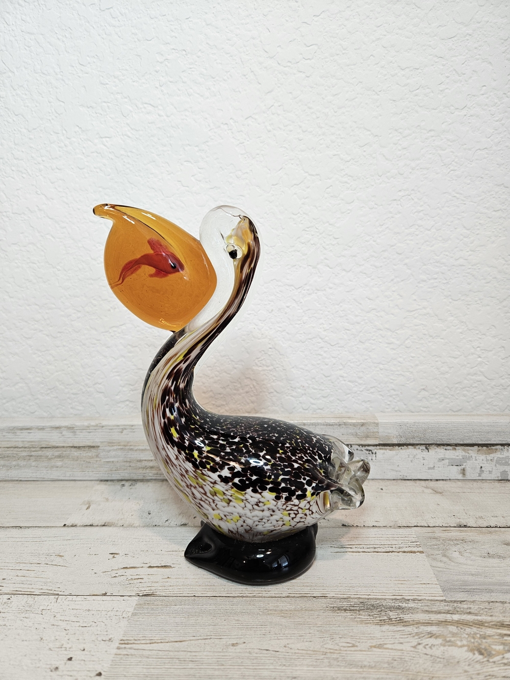 Vintage Blown Art Glass Pelican with Fish in Mouth 7" Murano Style Figure